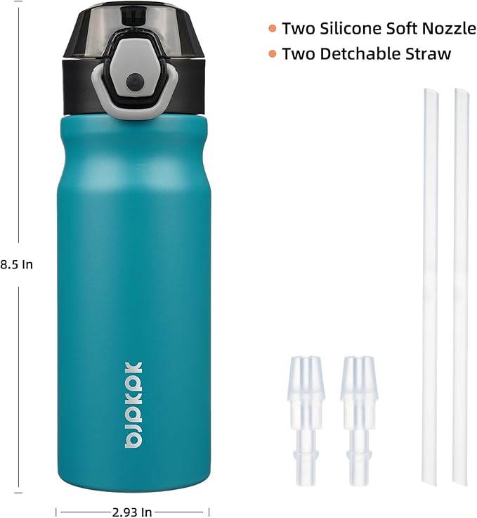 BJPKPK 18oz Insulated Water Bottle with Straw Stainless Steel Double Wall Water Bottles BPA Free Leak Proof Thermal Flask with Lockable Flip Lid and Soft Silicone Spout,Laguna
