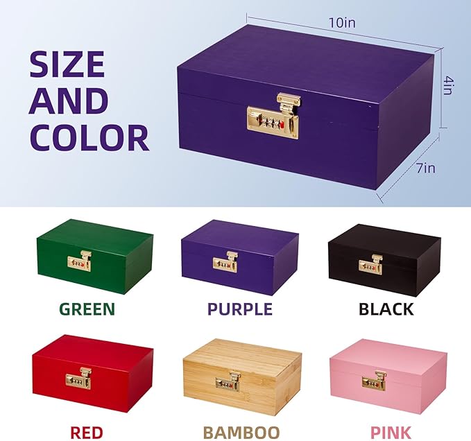 Bamboo Wood Desktop Organizer with 3 Glass Jars and Sliding Tray - Red Multi-Compartment Storage Case for Craft Supplies, Stationery, and Small Accessories (Purple)