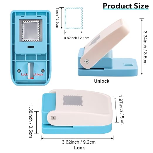 2 Pcs Craft Hole Punch, 1X0.8 inch Rectangular Postage Stamp Punches & 1" Square Hole Punches, Lever Action Puncher for Paper Crafting Scrapbooking DIY Projects Arts Crafts Supplies Scrapbook Decors