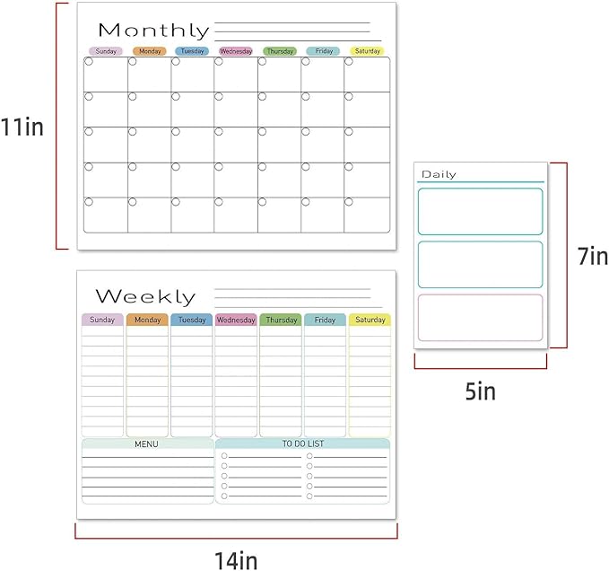 Hivillexun Magnetic Dry Erase Calendar for Fridge - 3 Pack Monthly, Weekly & Daily Planner Set (14"x11"), Includes 8 Ultra-Fine Tip Magnetic Markers & Large Bone Eraser, Reusable Whiteboard