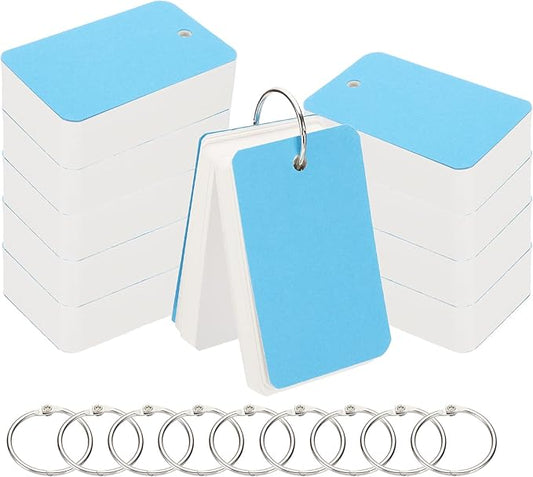 PATIKIL Blank Index Cards with Ring, 1000Pcs Blank Flash Card 3.5x2" Study Note Cardstock for Memory Learning Studying Office Supplies, Blue White