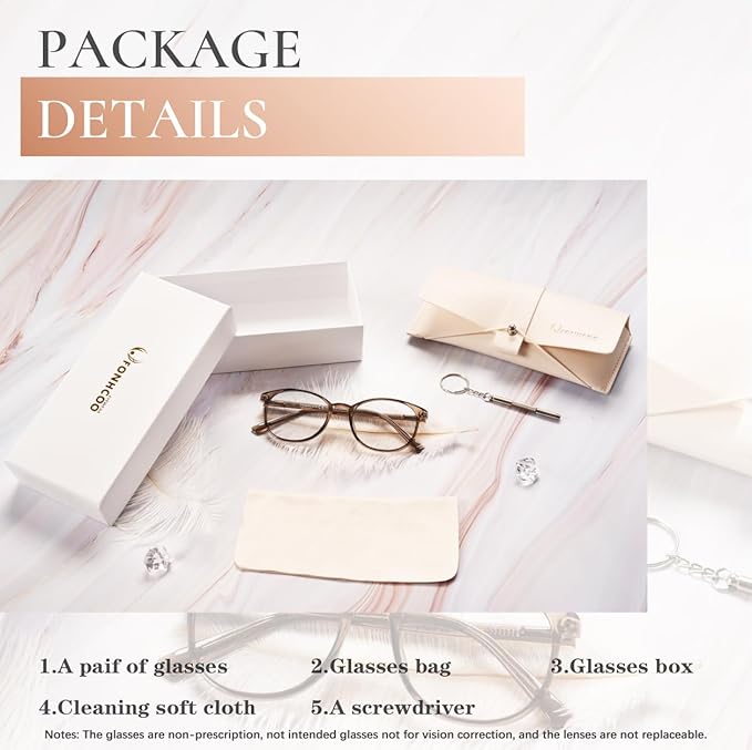 FONHCOO Stylish Blue Light Glasses Women Men Eyeglasses, TR90 Fashion Round Transparent Eye Glasses (Coffee)