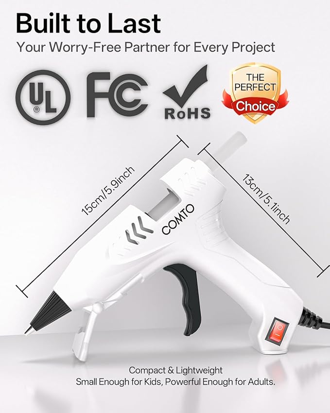 Hot Glue Gun with 100 Sticks(140mm x 7mm), 20W Fast Preheating Mini Hot Glue Gun and Sticks Set for School Crafts DIY Arts and Quick Home Repairs, A02 - White