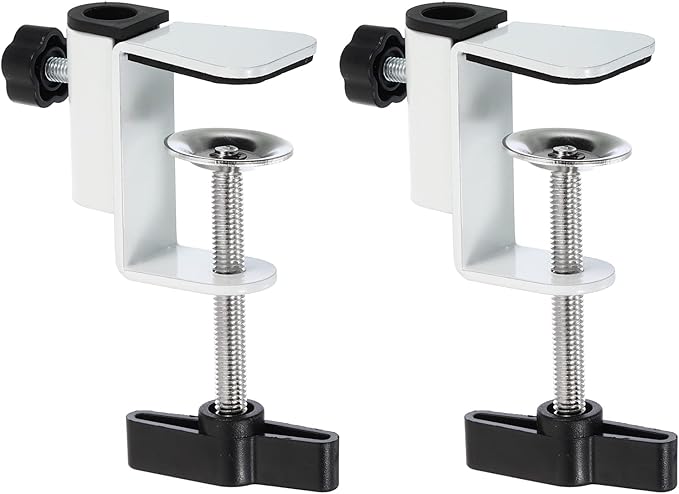PATIKIL 0.49" Hole Dia. Desk Clamp, 2 Pcs Universal C-Clamp Base with Adjustable Screw for Microphone Mic Arm Table Lamp Mount Holder, White
