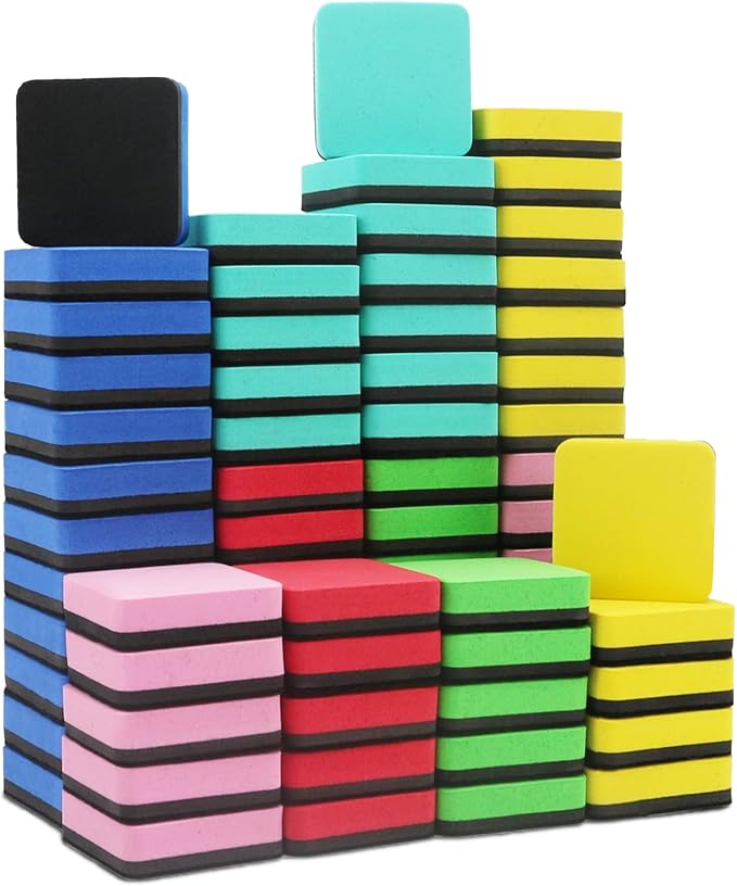72 Pack Whiteboard Eraser, Washable and Reusable Magnetic Whiteboard Eraser for Cleaning Dry Erase Markers on Magnetic Soft Whiteboard, Glass Whiteboard and Dry Erase Board