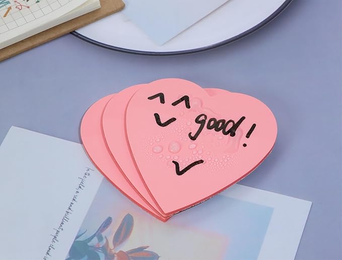 ONLYKXY 3 Pack Heart Shaped Transparent Sticky Notes 2.8X2.8in Waterproof Self-Stick Book Tabs 150 Sheets PET Markers Sticky Notes Pad (Dark Pink)