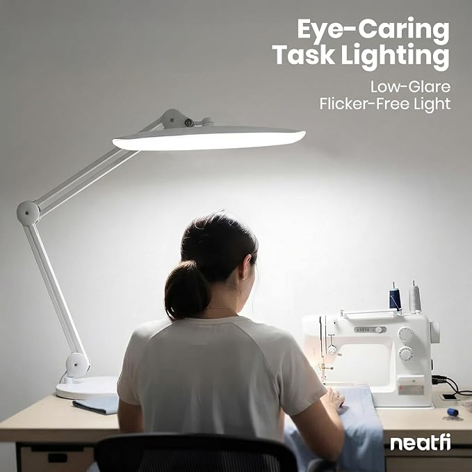 Neatfi XL 2200 Lumens 24W LED Desk Lamp - 4-Level Dimmable Task Light | Home Office, Crafts & Workbench | 20-Inch Wide Head (White, Non-CCT with Base)