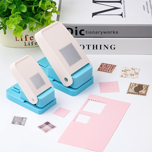 5Size Stamp Punch, 1.5x1.25in & 1x0.8in & 0.6x0.5in Rectangle Postage Stamp Shaped Punch, 1.5inch & 1inch Square Stamps Hole Puncher, Paper Punches for Crafting DIY Scrapbooking Journaling Card Making