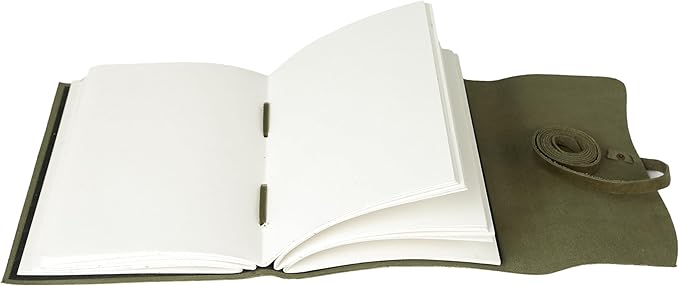 KomalC Handmade Leather Journal 7x5 Inch | Green Vintage Notebook with Unlined Pages | Cotton Recycled Paper | Antique Travel Diary, Sketchbook, Writing Journal for Men & Women