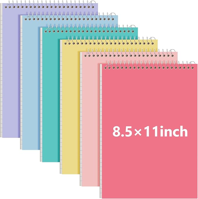 Resurhang 6 Pack 8.5 x 11'' Top Bound Office Steno Book Wide Ruled Double Sided Spiral Notebooks Reliable White Paper 70 Sheets/Pad Pastel Colors Covers for Writing Notes (Art Color,Solid)