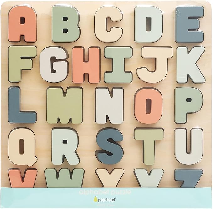 Pearhead Wooden Alphabet Puzzle, ABC Learning Toy for Toddlers, Montessori Educational Puzzle Board