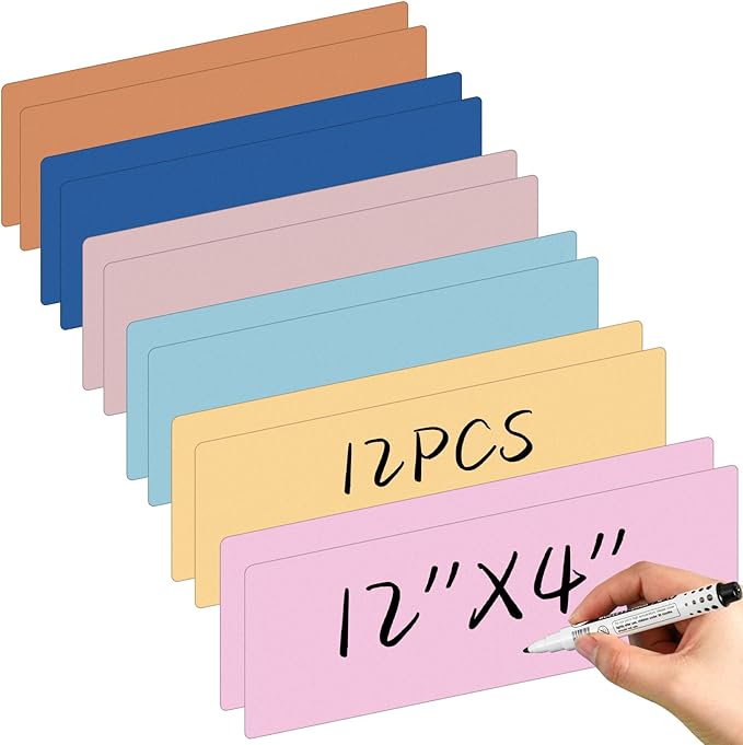 12 Pcs Large Magnetic Dry Erase Labels for Classroom, 12 x 4 Inch Rectangle Magnetic Name Plates Label Flexible Magnet Stickers for Whiteboards Refrigerator(Boho Color,Style 3)