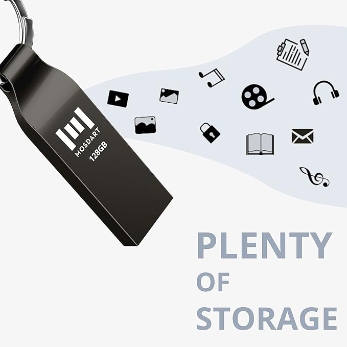 MOSDART Waterproof 128GB USB2.0 Flash Drive, exFAT Metal Memory Stick with Keychain, for System Back, Data Storage, Titan Gray