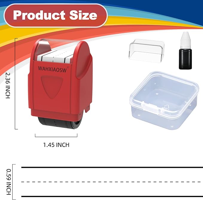 Handwriting Lines Stamp Roller Self-Inking Line Rolling Stamps Handwriting Practice Tool for Teachers Kids Kindergarten (Red+Yellow)