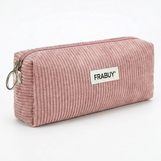 Soft Corduroy Pencil Case Pen Pouch Organizer, Small Stationery Bag | Cute pink pencil pouch, smooth zipper, daily cosmetics holder, compact organizer for school teen girls, women