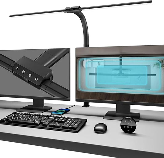 Desk lamp,LED Desk Lamps for Home Office,Eye-Care Architect Lamp for Desk with Clamp,Dual Screen Computer Monitor Gooseneck Smart Light:24W100 Lighting Models Adjustable Table Lamp for Study Drafting