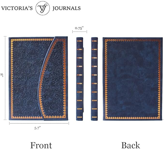 VICTORIA'S JOURNALS Magnet Journal, Carving Vintage Notebook Faux Leather Hard Cover Personal Diary Lined Pages Ribbon Bookmark, 8'' x 5.7''