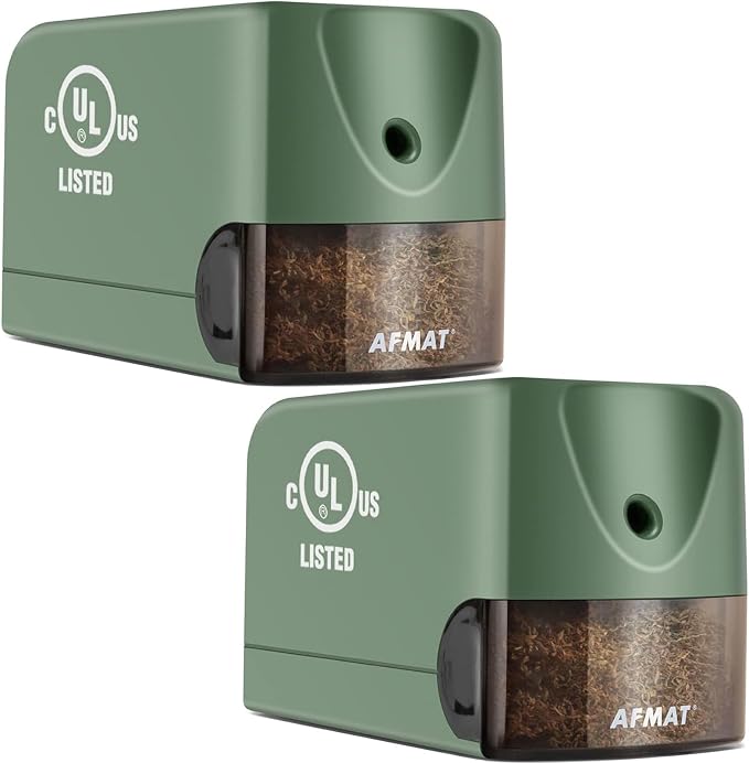 AFMAT 2 Pack Electric Pencil Sharpener, Heavy Duty Pencil Sharpener for Classroom, 6.5-8mm No.2/Colored Pencils, UL Listed, 10,000+ Sharpenings for Home, Office, School, PS105
