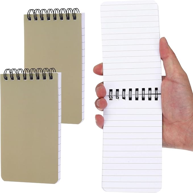 PATIKIL 3x5" Pocket Sketchbook, 2 Pcs Top Spiral Notebook Mini Lined Notebook Memo Pads 80GSM 60 Sheets/120 Pages Hard Cover Portable for Office Outdoor Travel Journal Draw, Beige