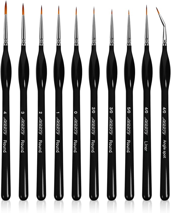 10Pcs Detailing Paint Brushes, Miniature Painting Brushes for Acrylic, Oil, Watercolor, Art Painting Brushes with Triangular Handles for Model, Nail, Figurine, Face, Paint by Numbers Kit for Adults
