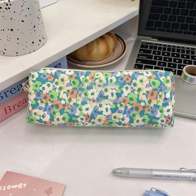 Cute Pencil Case Aesthetic Student Pencil Pouch Coin Pen Pouch Cosmetic Bag Office Stationery Organizer For Kids Teen School (W)