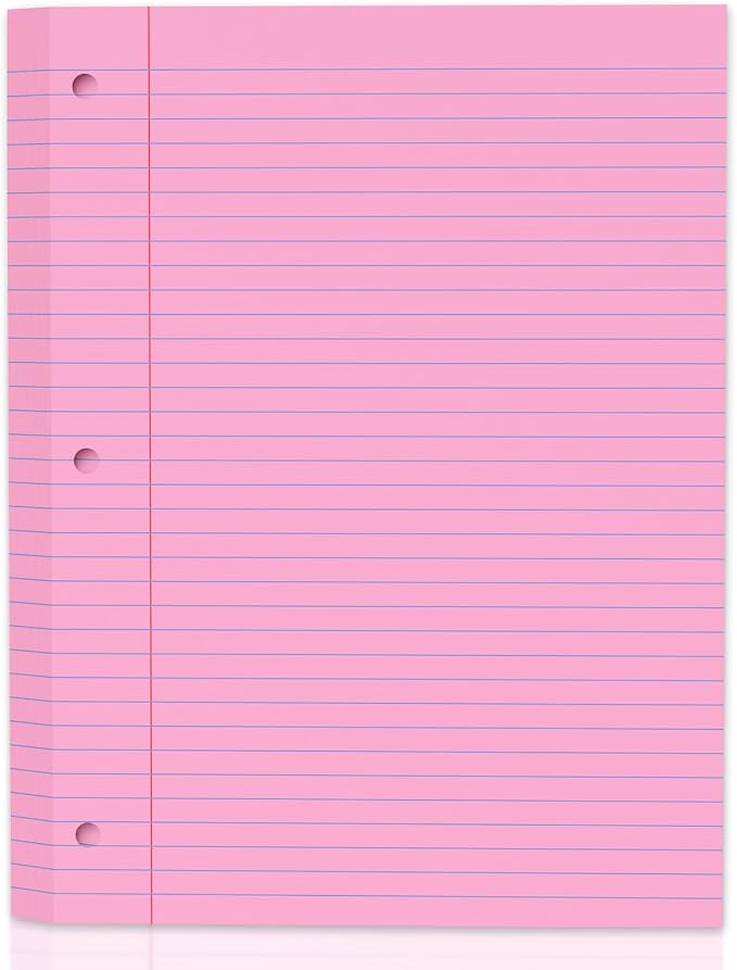 120 Sheets Pink 8x10.5 Inch Loose Leaf Paper, College Ruled Filler Paper, 3 Hole Punched Notebook Paper for 3 Ring Binder, Premium Notebooks Paper for Students & Teachers, Office & School Supplies