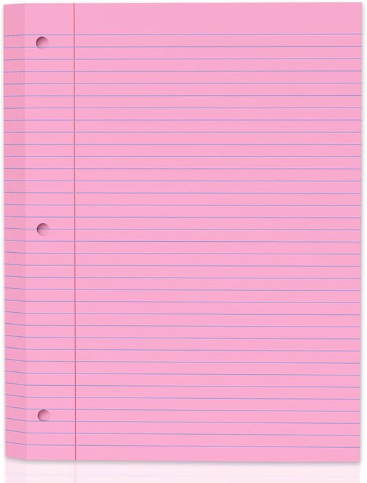 120 Sheets Pink 8x10.5 Inch Loose Leaf Paper, College Ruled Filler Paper, 3 Hole Punched Notebook Paper for 3 Ring Binder, Premium Notebooks Paper for Students & Teachers, Office & School Supplies