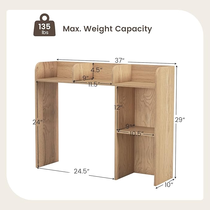 Giantex Desktop Bookshelf, Wood Desk Hutch Organizer for 27 Inch Computer Monitor, Countertop Storage Display Rack with 5 Shelves, Multipurpose Desktop Shelf Bookcase for Dorm Office Home, Natural