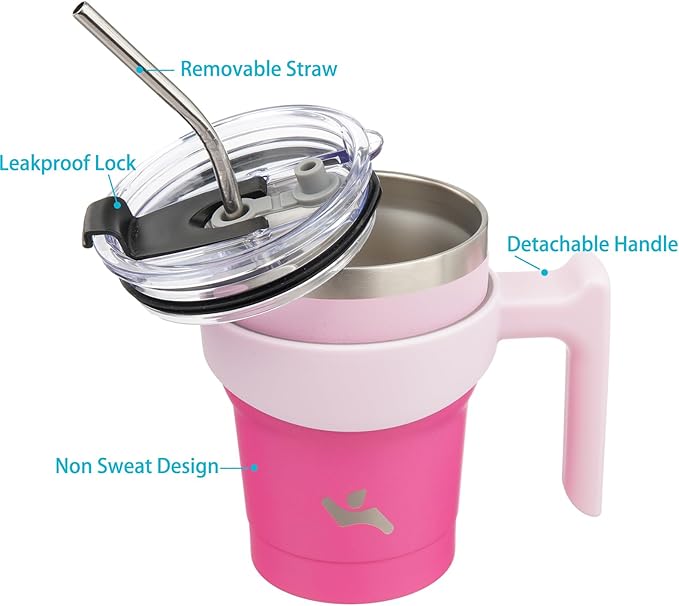 Konokyo 10 oz Tumbler with Handle and 2 Straw 2 Lid, Insulated Water Bottle Stainless Steel Vacuum Cup Reusable Travel Mug, Cherry