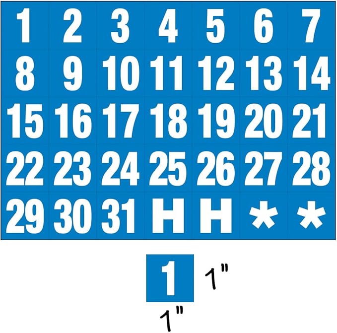 Magna Visual Calendar Dates 1" x 1" White on Blue Magnets
