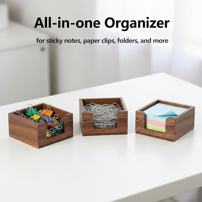 Acacia Wood Sticky Note Holder, Post It Note Dispenser for Office Desk Accessories, Self Stick Note Pad Holder, Memo Pad Holder Dispenser Organizer for School Office Desk Supplies, Brown