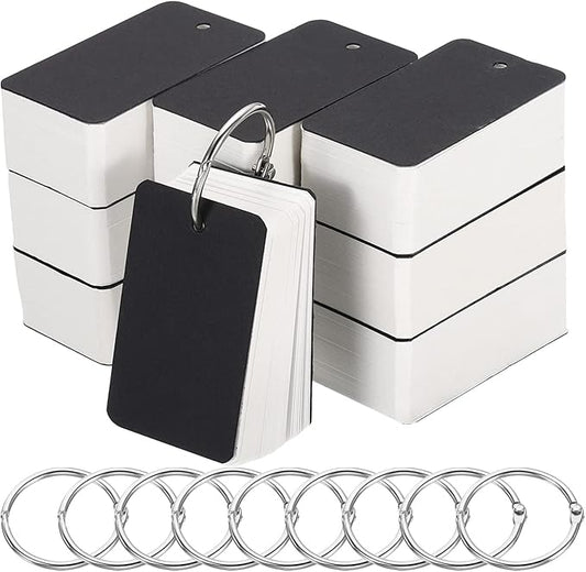 PATIKIL Blank Index Cards with Ring, 1000Pcs Blank Flash Card 2.8x1.6" Study Note Cardstock for Memory Learning Studying Office Supplies, Black White