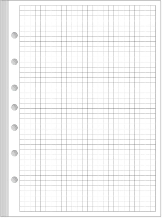 A5 Grid Refill Paper, 7-Hole Graph Paper, 100Sheets / 200Pages Loose-Leaf Grid Paper, 100gsm White Paper, 5.8" x 8.3 "