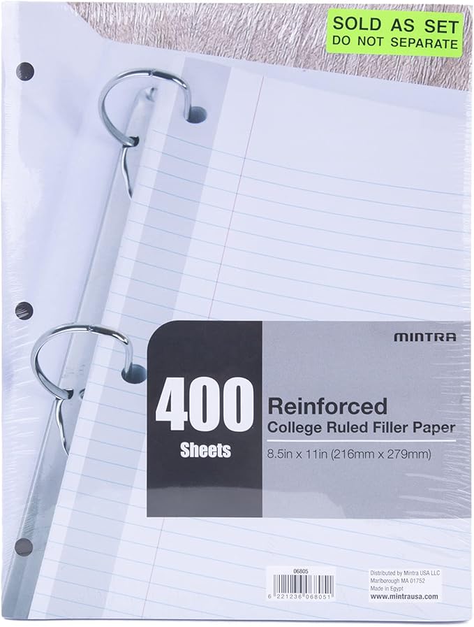 Mintra Reinforced Filler Paper (400 Sheets (4pk of 100), College Ruled)