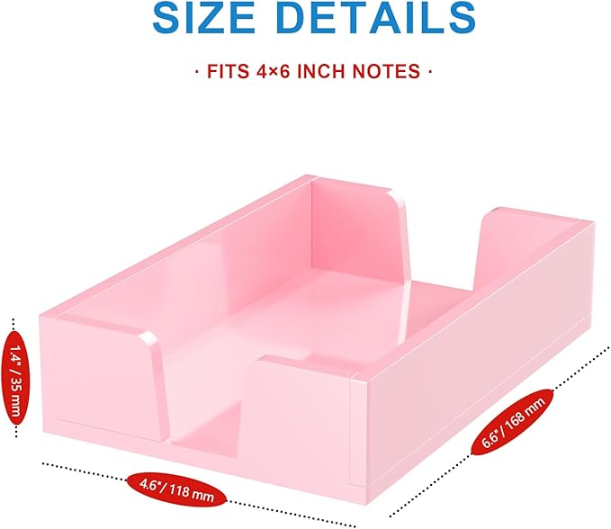 WINFFOR Acrylic Notepad Holder Dispenser - 4x6 in Sticky Note Memo Holder Self-Stick Note Pad Organizer (W/O Pads) Office Desk Accessories School Supplies, Lightpink