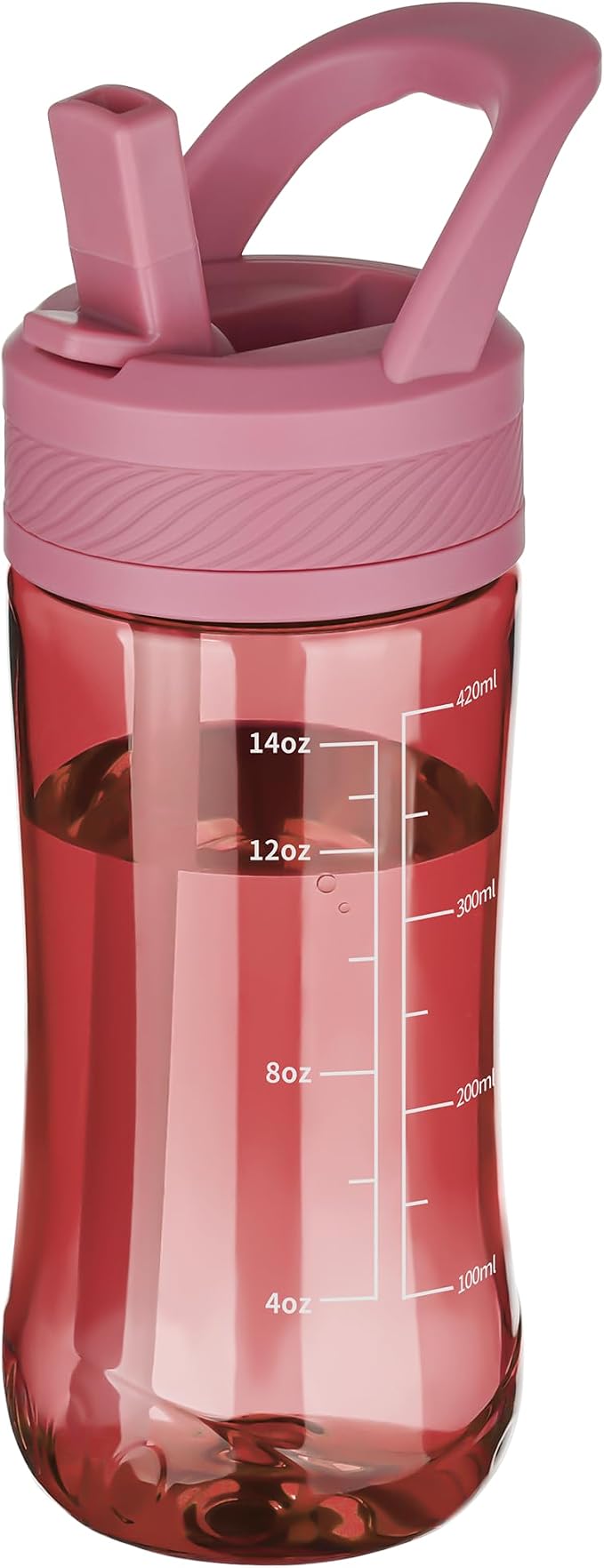 14oz Clear Kids Water Bottle with Straw Lid, BPA-Free Tritan, Measurement Scale, Sturdy Handle Wide Mouth Leak-proof Reusable Plastic Bottle for Boy& Girls, Back to School(Red)