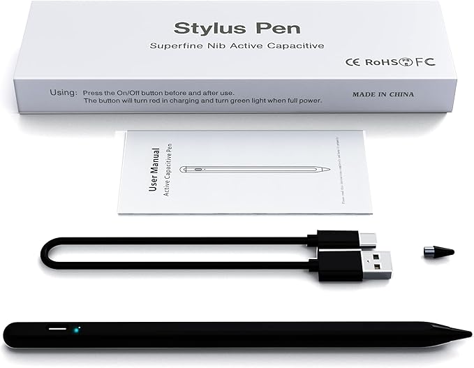 Stylus Pen for Touchscreen, Compatible with iPhone/iPad/Samsung Galaxy Tab A9+ & Android & iOS Phones Tablets, Rechargeable Stylist Pencil High Sensitivity Precision for Drawing Writing, Fast Charge