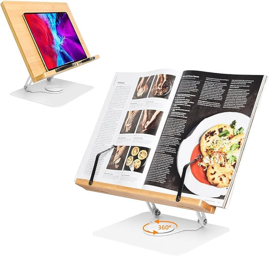 Wishacc 360 Degree Adjustable Book Stand, Reading Holder with Rotating Base (13.2 x 9.2 inches)