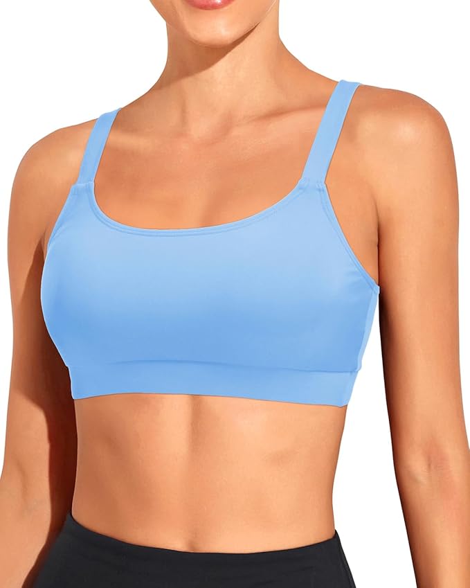 Tempt Me Women Sports Bra Bikini Tops Scoop Neck Bathing Suits Top Padded Swim Crop Tops Only
