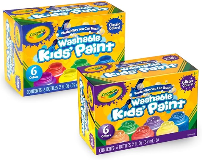 Crayola Washable Kids Paint Set (12ct), School Supplies for Kids, Classic and Glitter Paint, Classroom Essentials, Toddler Painting Kit, Ages 3+ [Amazon Exclusive]