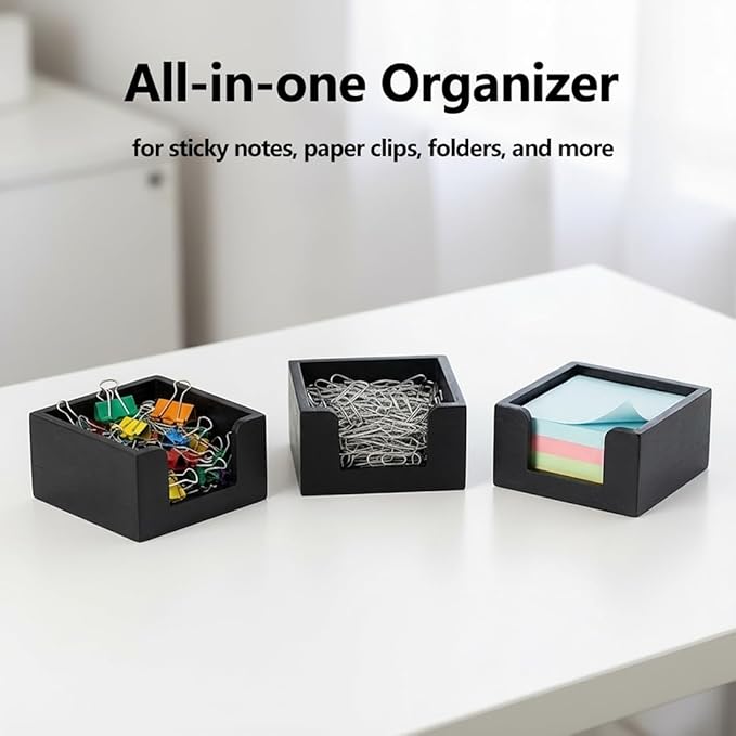 Wood Sticky Note Holder, Post It Note Dispenser for Office Desk Accessories, Self Stick Note Pad Holder, Memo Pad Holder Dispenser Organizer for School Office Desk Supplies, Black