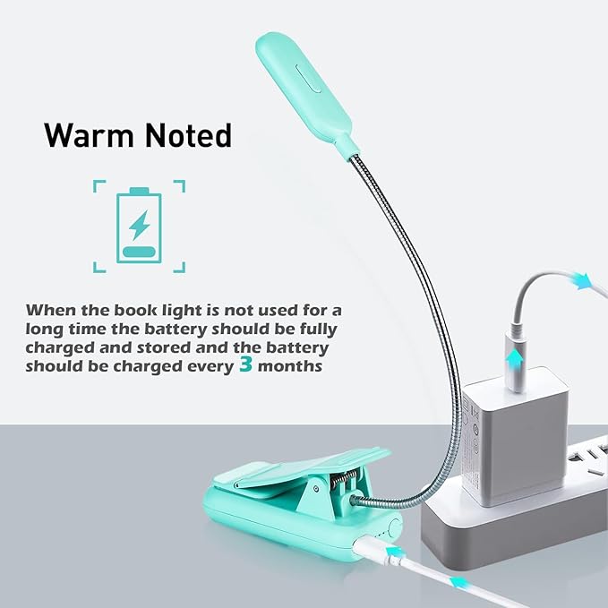 VAVOFO Rechargeable Book Light, Blue Light Blocking, Amber 1600K Clip On Reading Light, Eye Care 7 LEDs Kids Book Light for Reading in Bed with Power Indicator for Bookworms (Green)