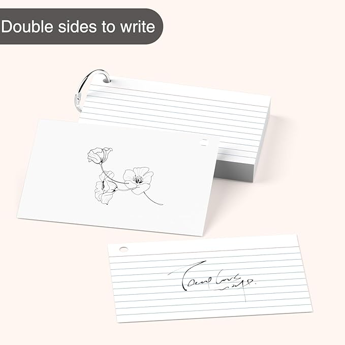 White Index Cards 4 x 6 Inch, 160 Count Lined Flash Cards with Ring for Back to School, Ruled and Blank Note Cards for Office Supply, Portable Colorful Study Flashcards for Home and School