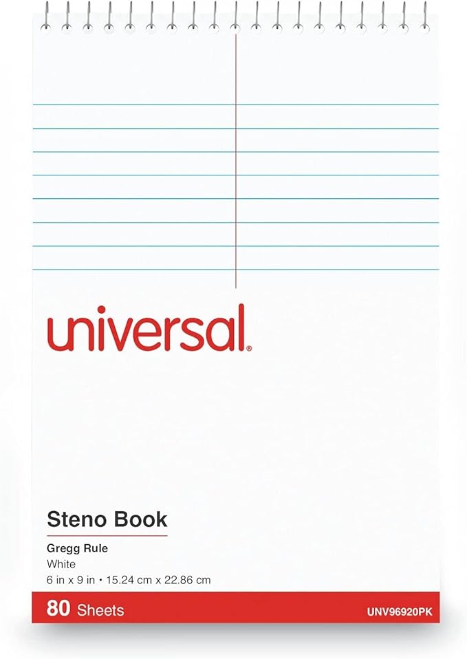 -Universal 96920 Steno Book, Gregg Rule, 6 x 9, White, 80 Sheets, 6 Pack
