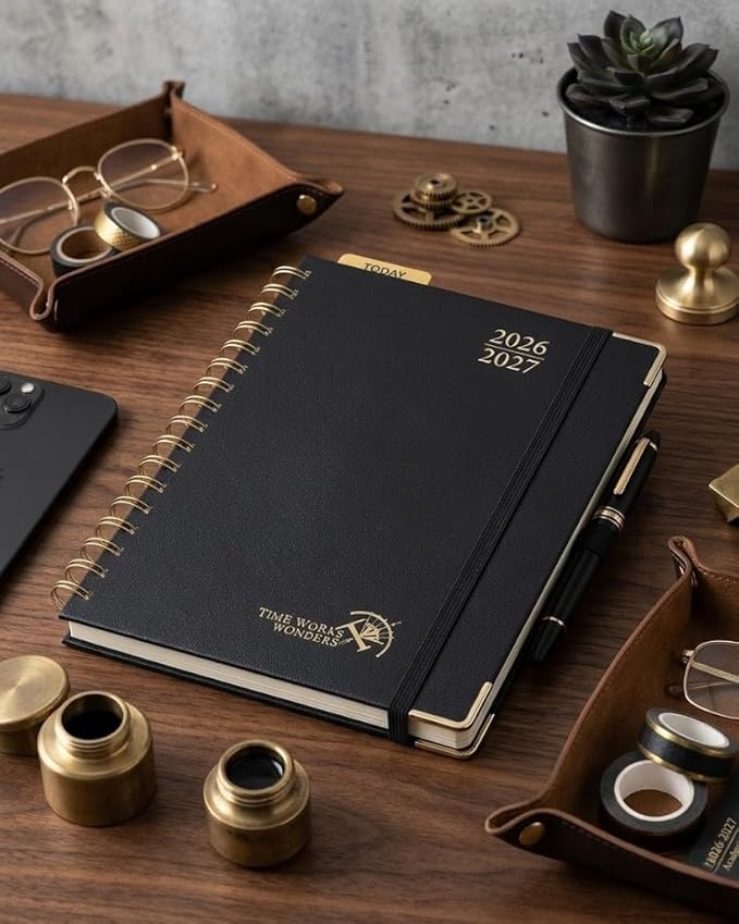 POPRUN 2026-2027 Monthly Planner, 18 Month Calendar (July 2026-Dec 2027), 6.25" x 8.5" A5 Spiral Hardcover Organizer with Dotted Note Pages, Professional Appointment Book for Business Office, Students & Teachers - Black