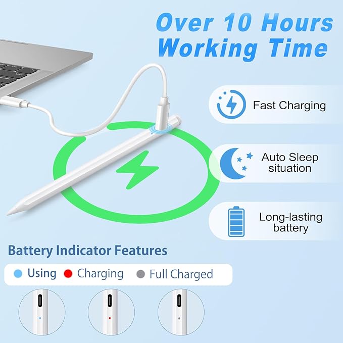 2 Pack Stylus Pen for iPad: Fast Charge for iPad Pencil Apple Pen with Palm Rejection Tilt Sensitivity - Pen for iPad 10/9/8/7/6, iPad Pro 12.9"/11"/13" M4, iPad mini 6/5, iPad Air 5/4/3/11"-13" M2