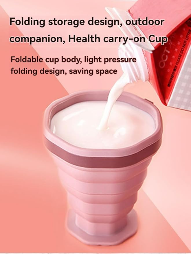 Portable Collapsible Coffee Cup Foldable Silicone Travel Mug with Lid & Carry Cord Leak-Resistant Heatproof & Easy to CleanIncludes 2 Cups (1 Gray + 1 Pink) (1 Grey+1 Pink)