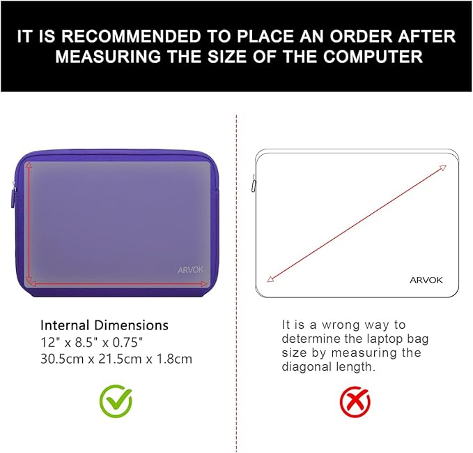 Arvok 11 11.6 12 Inch Laptop Sleeve Case for MacBook Air 12, Water-Resistant Neoprene Notebook Computer Tablet Sleeve, Carrying Bag Cover for Chromebook/HP/Dell/Lenovo/Asus/Acer, Purple