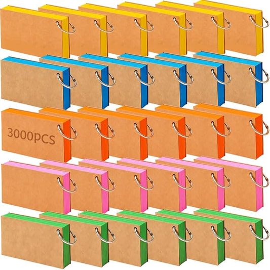 3000 Pcs Index Cards Bulk with Rings, 3x5 Inch Flash Cards with Holder for Studying, Colorful Notecards Lined for Office, Home, School Supplies College, Ruled Index Cards, Double Sided (5 Colors)