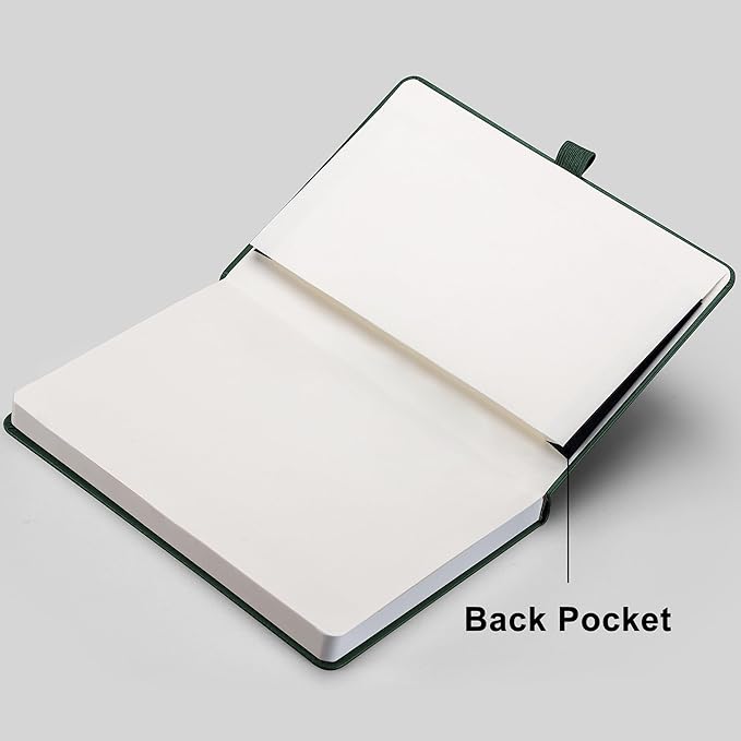 RETTACY Blank Journal Notebook, 2-Pack, 192 Pages per Pack, A5 Medium Size (5.7'' x 8.3''), Leather Hardcover, 100 GSM Thick Paper, for Sketching, Drawing, Painting (Black & Light Green)